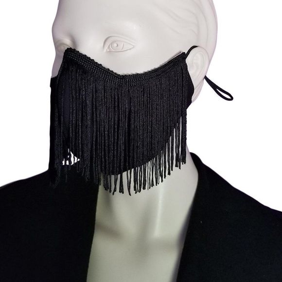 Black Fringe Organic Cotton Protective Face Mask - Picture 2 of 3
